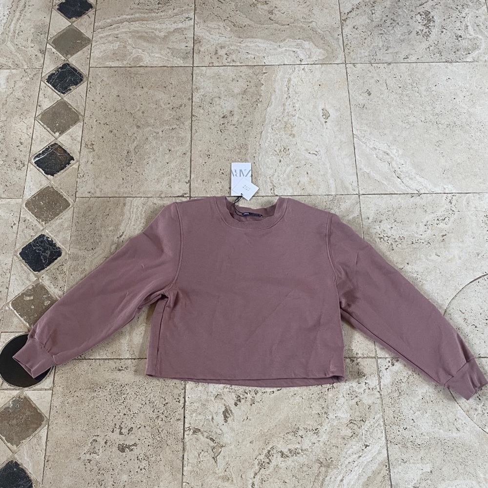 Zara slightly cropped padded crew neck